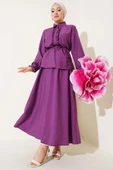 Yaka Fırfır Detaylı Etekli İkili Takım Mor thumbnail 1
