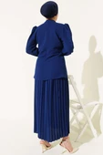 Yan Büzgülü Pileli Etekli İkili Takım Lacivert - 3