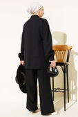 Çapraz Düğmeli Bağlamalı Tunik İkili Takım Siyah thumbnail 3