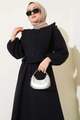 Fırfırlı Düğmeli Etekli Müslin İkili Takım Siyah thumbnail 2