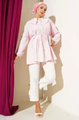 Yarım Düğmeli Nervürlü Tunik Pembe thumbnail 2