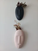 Dekoratif 2'li Yüz Duvar Vazosu, Duvar Süsü ,Heykel Aksesuar Siyah Bej maske thumbnail 1