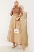 Kloş Beli Lastikli Cepli Etek Latte thumbnail 2
