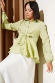 Ön Bağlamalı Kol Lastikli Tunik Su Yeşili thumbnail 1