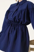 Göğüs Büzgülü Bel Tünelli Gömlek Lacivert thumbnail 4
