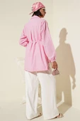 Önü Pilelİ Brit Düğmeli Gömlek Pembe thumbnail 3