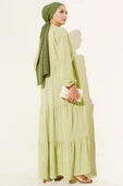 Yarım Düğmeli Patlı Kat Elbise Çağla Yeşili thumbnail 3