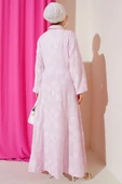 Benekli Yarım Düğmeli Elbise Pembe thumbnail 3