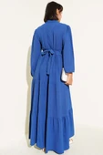 Yarım Piliseli Düğmeli Elbise Indıgo thumbnail 3