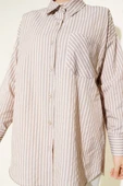 Salaş İnce Çizgili Gömlek Latte thumbnail 4
