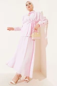 Gizli Düğmeli Kuşaklı Etekli İkili Takım Pembe thumbnail 1