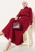 V Dikişli Etekli İkili Takım Bordo thumbnail 2