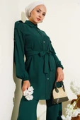 Belden Bağlamalı Omuz Düğmeli İkili Takım Zümrüt thumbnail 2