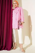 Önü Fırfır Taş Şerit Geçişli Düğmeli Gömlek Pembe thumbnail 2