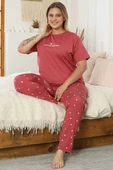 Kalp Baskılı Kısa Kol Büyük Beden Pijama Takım Gül Kurusu thumbnail 2
