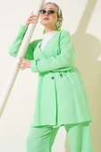 Düğmeli İp Kuşaklı Müslin İkili Takım Su Yeşili thumbnail 2