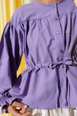 Bel Tünelli Pileli Kısa Gömlek Lila thumbnail 4