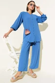 V Yaka Brit Düğmeli Ayrobin İkili Takım Indıgo thumbnail 1