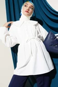 Yarım Düğmeli Nervürlü Tunik Beyaz thumbnail 1