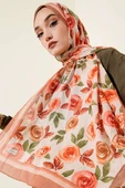 Floral Desenli Bambu Kraş Şal Taba thumbnail 1