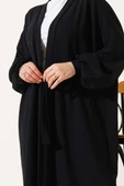 Bilek Bağlamalı Uzun Kimono Siyah - 4