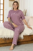 Kalp Baskılı Kısa Kol Büyük Beden Pijama Takım Lila thumbnail 1