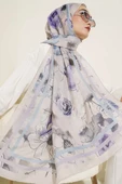 Çiçekli Şerit Geçiş Detaylı Şal Bej thumbnail 2