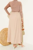 Kloş Bel Lastikli Cepli Tencel Etek Latte thumbnail 3