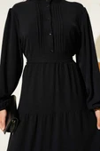 Yarım Piliseli Düğmeli Elbise Siyah thumbnail 4