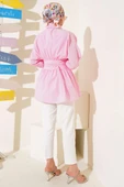 Kendinden Kuşaklı Önü Büzgülü Tunik Pembe thumbnail 3