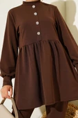 Taş Düğme Detaylı İkili Takım Kahve thumbnail 4