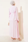 Gizli Düğmeli Kuşaklı Etekli İkili Takım Pembe thumbnail 3