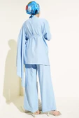 Büzgülü Omuz Pelerinli İkili Takım Mavi thumbnail 3