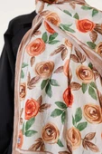 Floral Desenli Bambu Kraş Şal Camel thumbnail 4