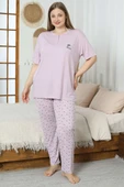 Flowery Nakışlı Kısa Kol Büyük Beden Pijama Takım Lila thumbnail 2