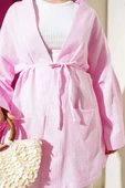 Müslin Belden Bağlamalı Kimono Pembe - 4