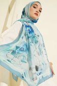 Çiçekli Şerit Geçiş Detaylı Şal Bebe Mavi thumbnail 1