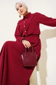 V Dikişli Etekli İkili Takım Bordo thumbnail 1
