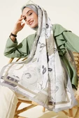 Gül Motifli Şal Gri thumbnail 2