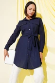 Çift Cepli Belden Bağlamalı Tunik Lacivert thumbnail 1