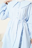 Yarım Düğmeli Nervürlü Tunik Buz Mavisi thumbnail 4