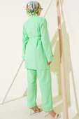 Düğmeli İp Kuşaklı Müslin İkili Takım Su Yeşili thumbnail 3