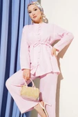 Brit Düğme Kaplamalı İkili Takım Pembe thumbnail 2