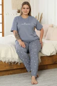 Kalp Baskılı Kısa Kol Büyük Beden Pijama Takım Kayrak Grisi thumbnail 1