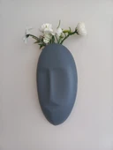 Dekoratif Maske Duvar Vazosu, Duvar Dekoru ,Heykel Duvar Süsü, Gri thumbnail 4