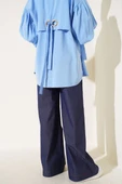 Geniş Paça Pamuk Pantolon Lacivert thumbnail 3