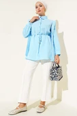 Taş Düğmeli Omuz Pileli Gömlek Buz Mavisi thumbnail 2