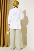 Fiyonklu Büzgülü Gömlek Beyaz thumbnail 3