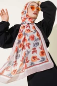 Floral Desenli Bambu Kraş Şal Latte thumbnail 1