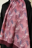Tropikal Yaprak Desen Şal Acı Kahve thumbnail 4